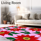 Vibrant Red Floral Garland Pink Rug