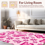 Pink Graphic Flowers And Whimsical Elements Rug