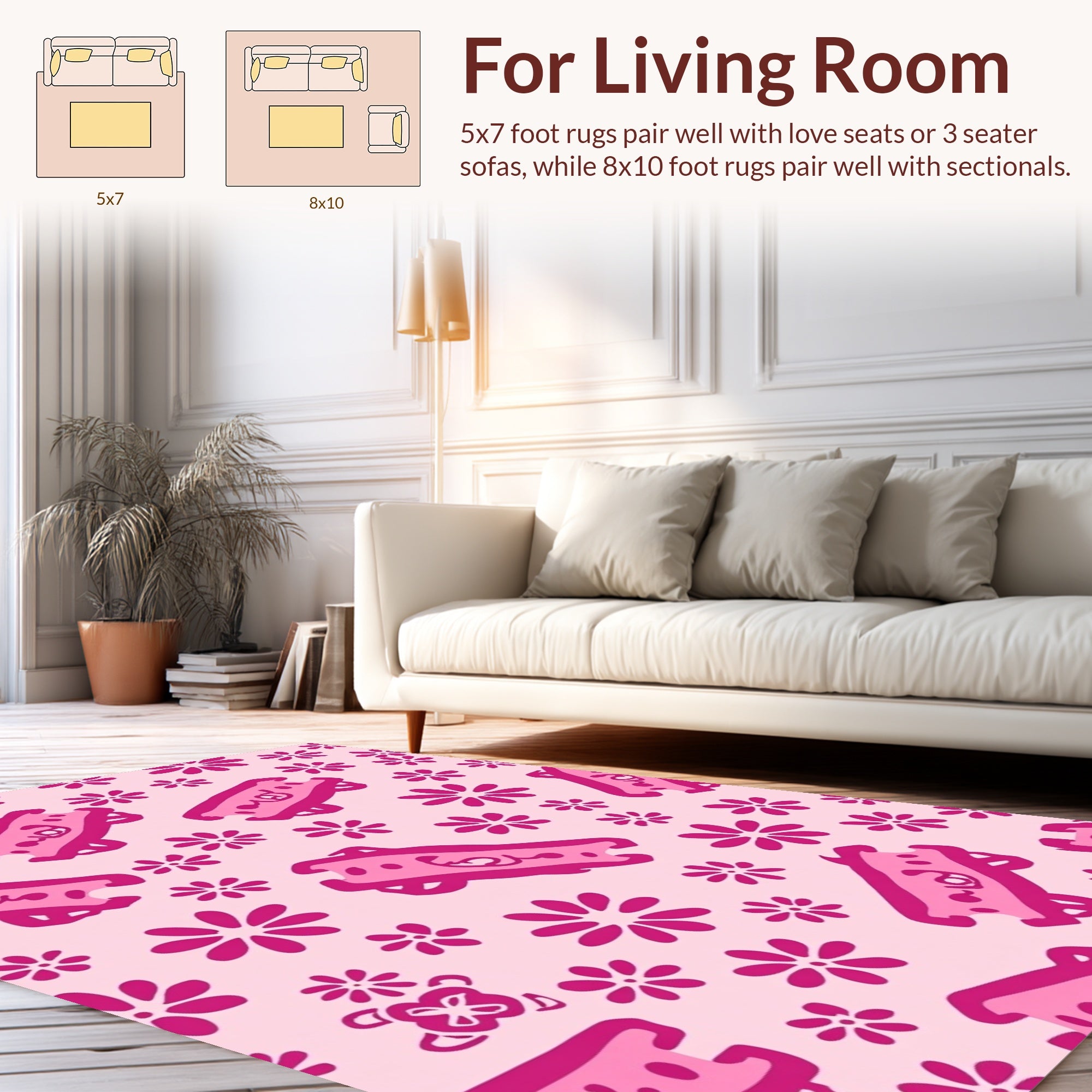 Pink Graphic Flowers And Whimsical Elements Rug