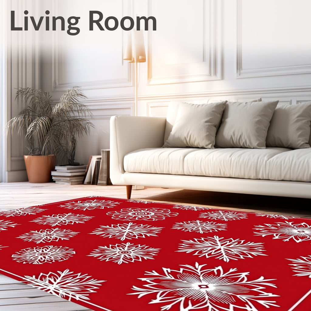 White Snowflake Holiday Medallion Red Rug