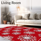 White Snowflake Holiday Medallion Red Rug