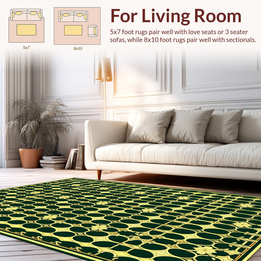 Elegant Gold Orb Floral Pattern Rug