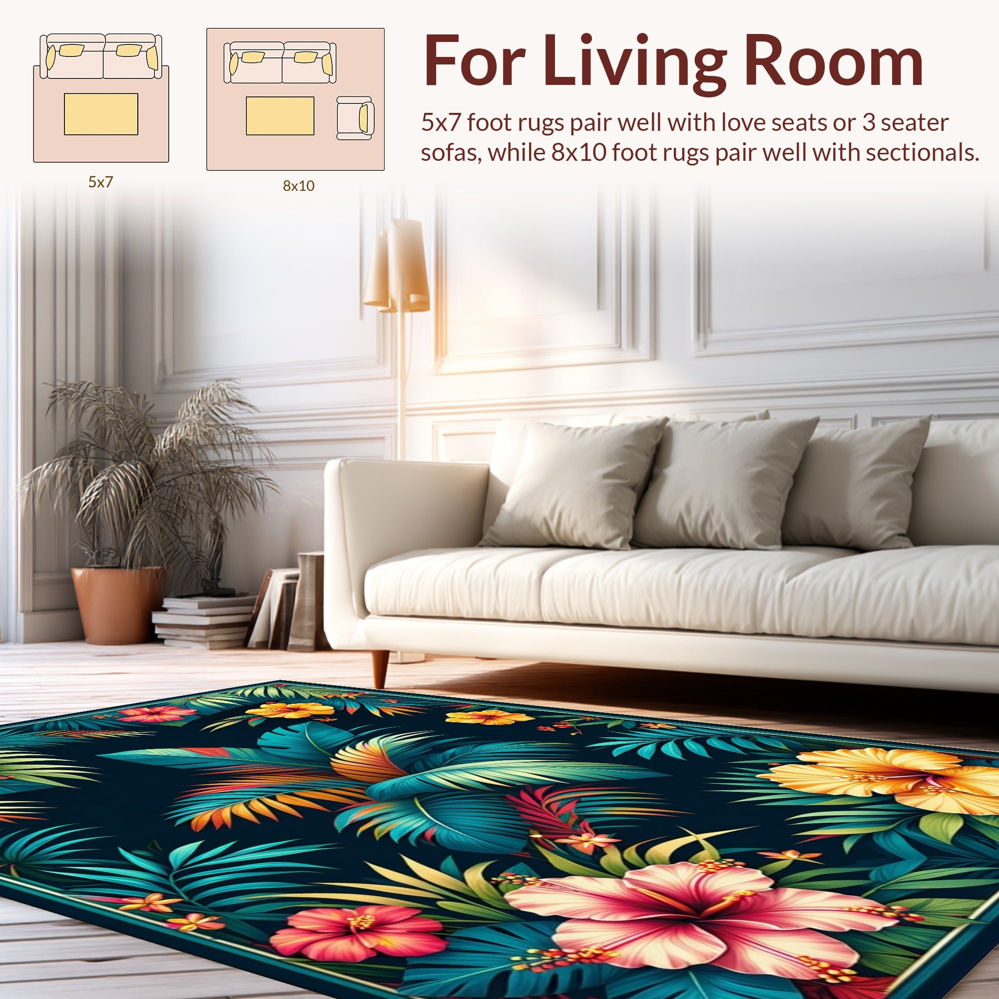 Tropical Floral Jungle Leaf Design Rug