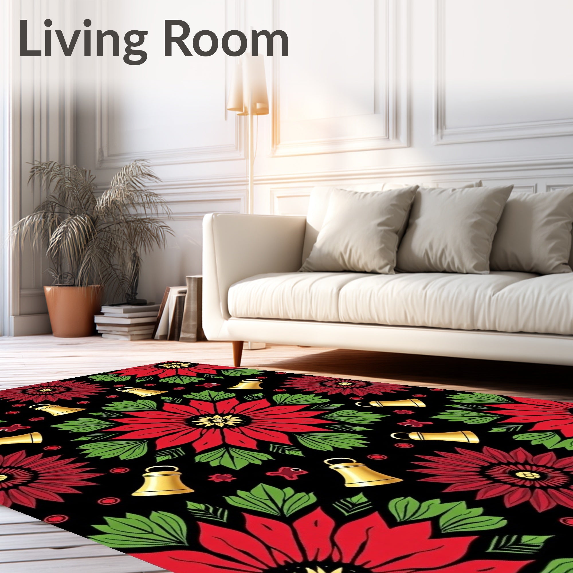 Red Green Floral Bells Mandala Rug