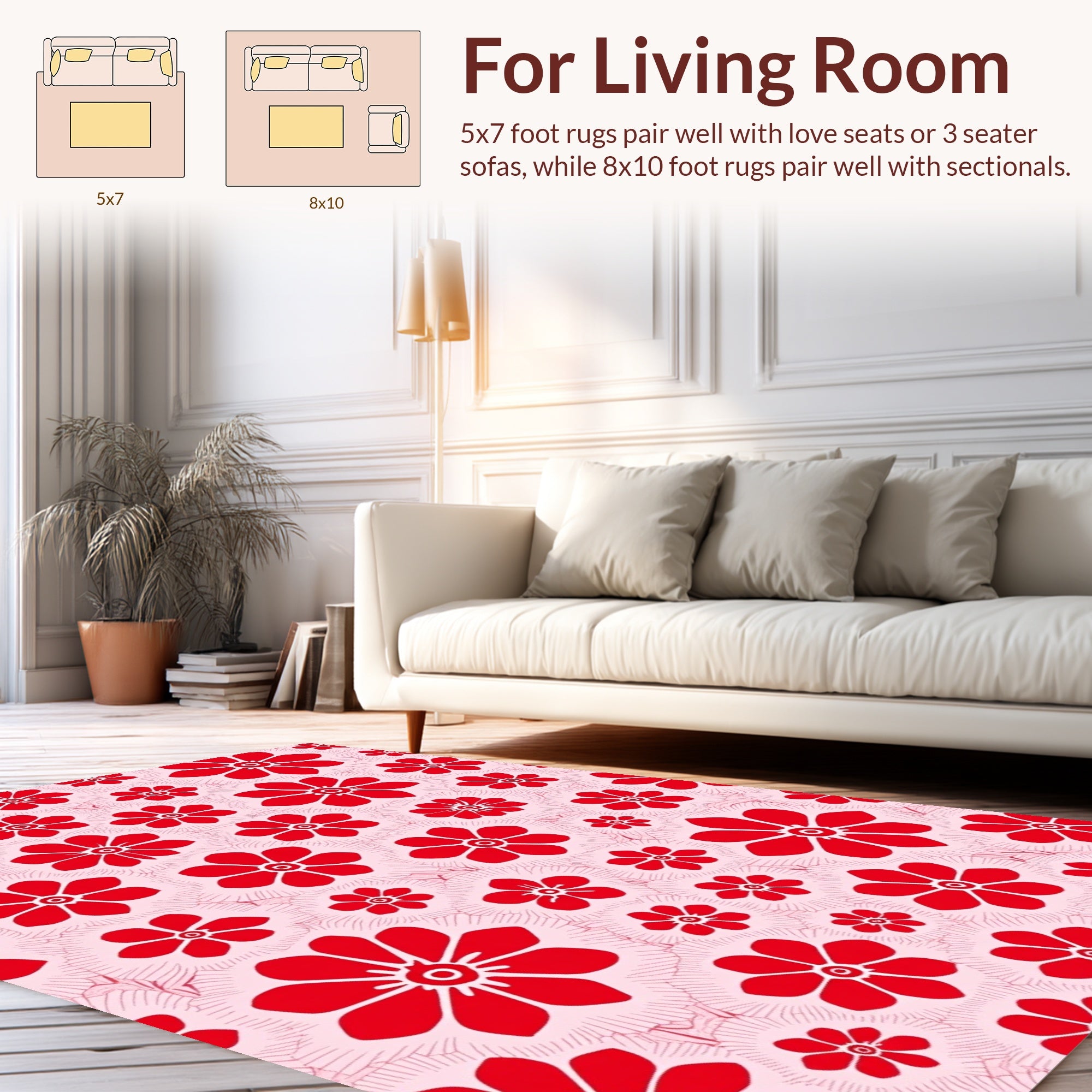 Bold Red Floral Pattern Design Rug