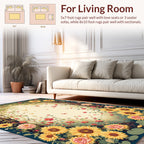 Golden Sunflower Rose Garden Scene Rug
