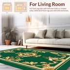 Ornate Gold Floral Green Scroll Design Rug