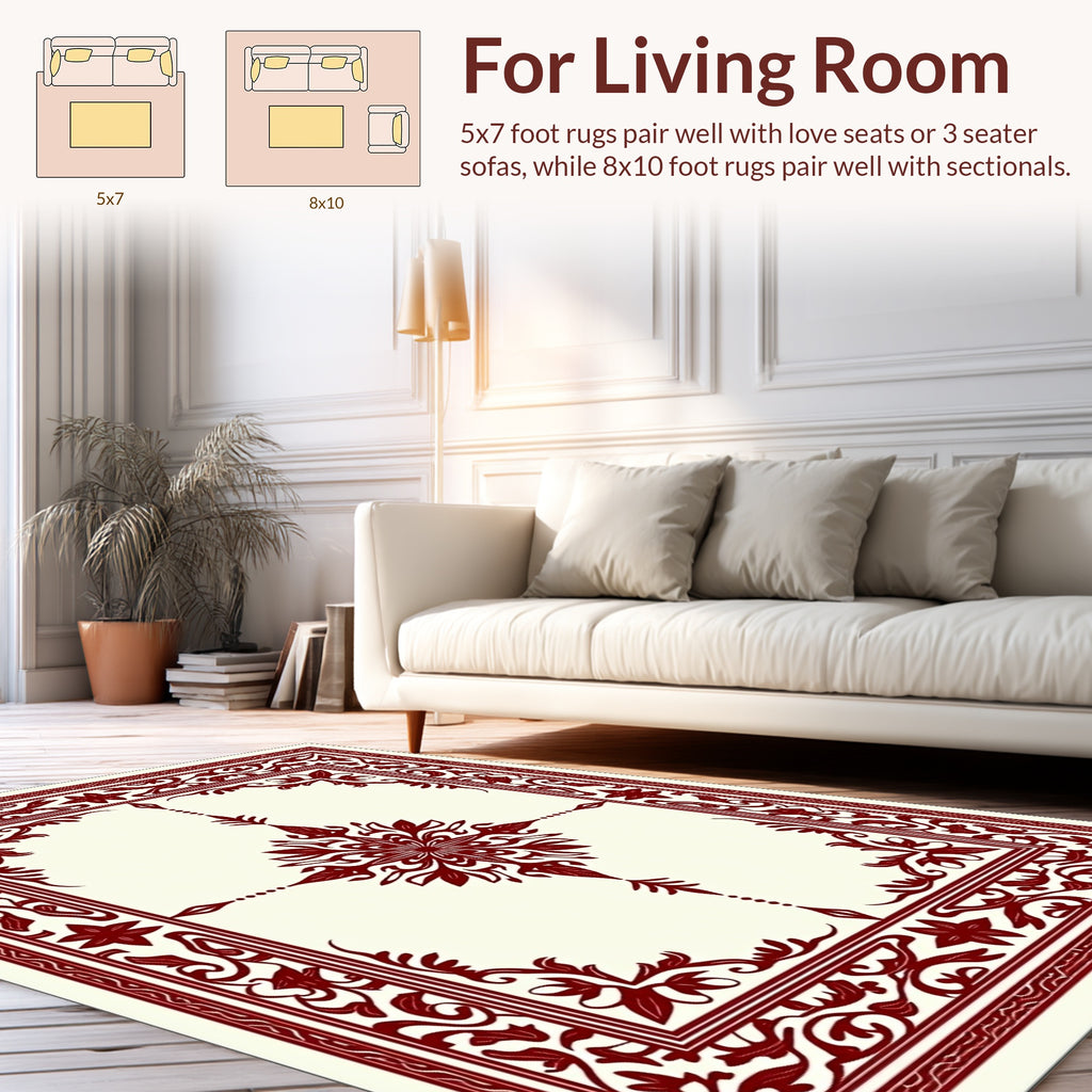Rich Red Floral Intricate Pattern Rug