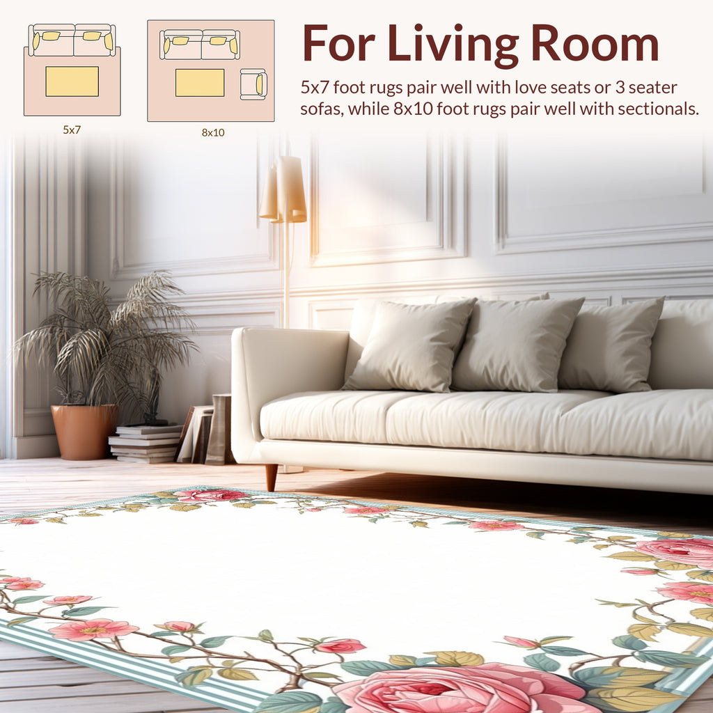 Pink Rose Floral Vine Pattern Rug