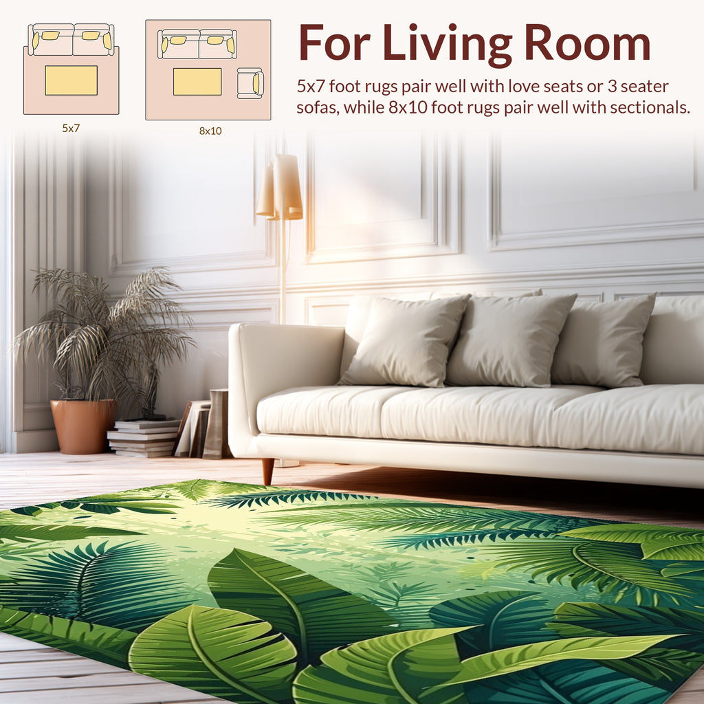 Lush Tropical Jungle Leaf Pattern Rug