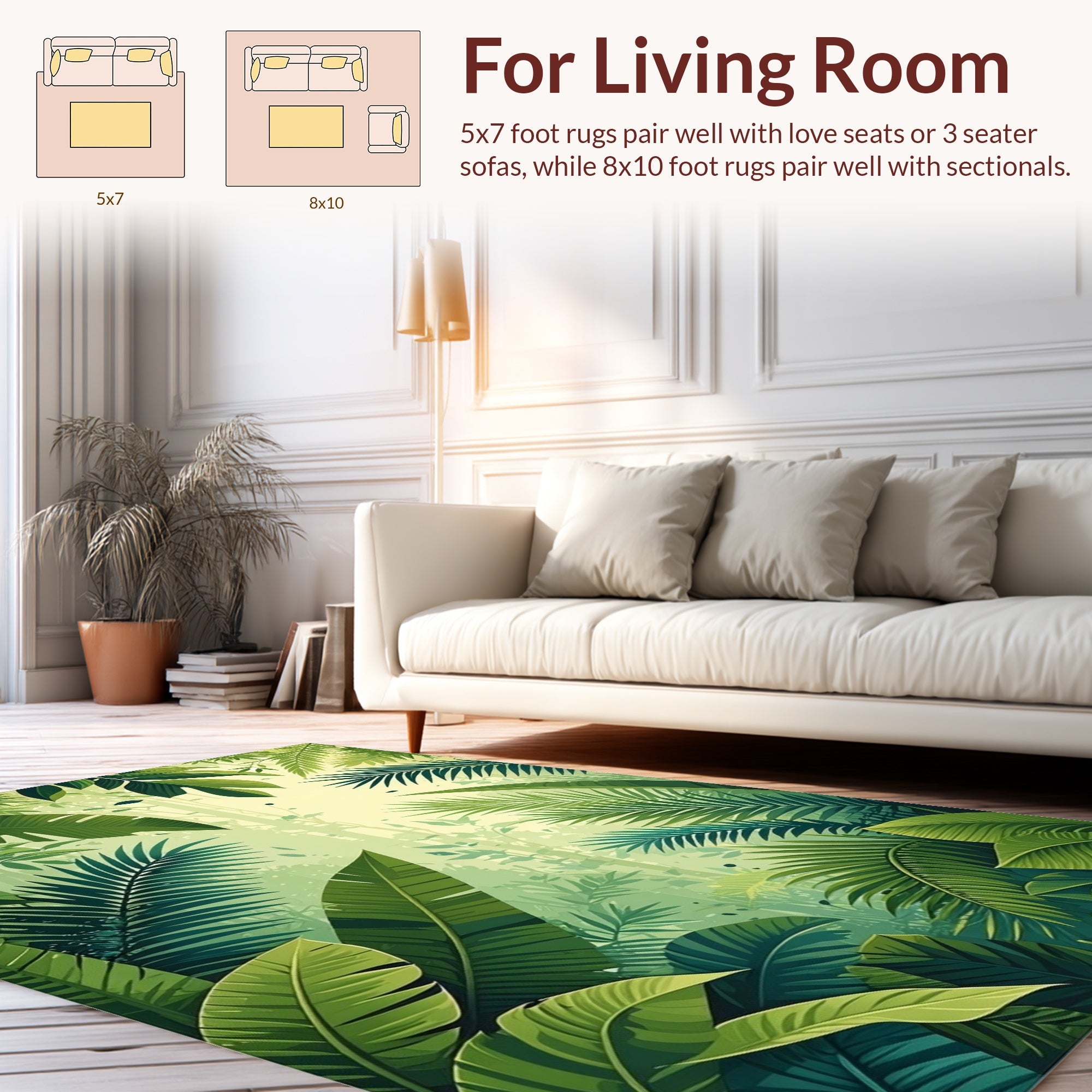 Lush Tropical Jungle Leaf Pattern Rug