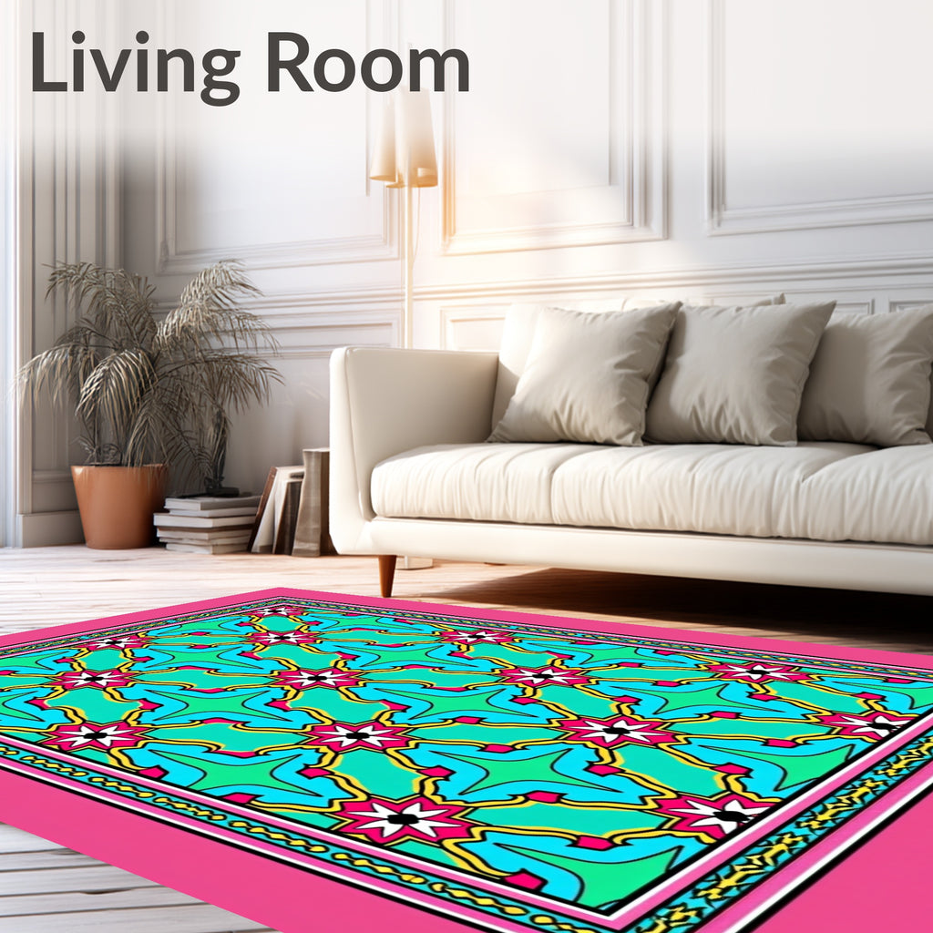 Bright Teal Mid Century Starburst Rug