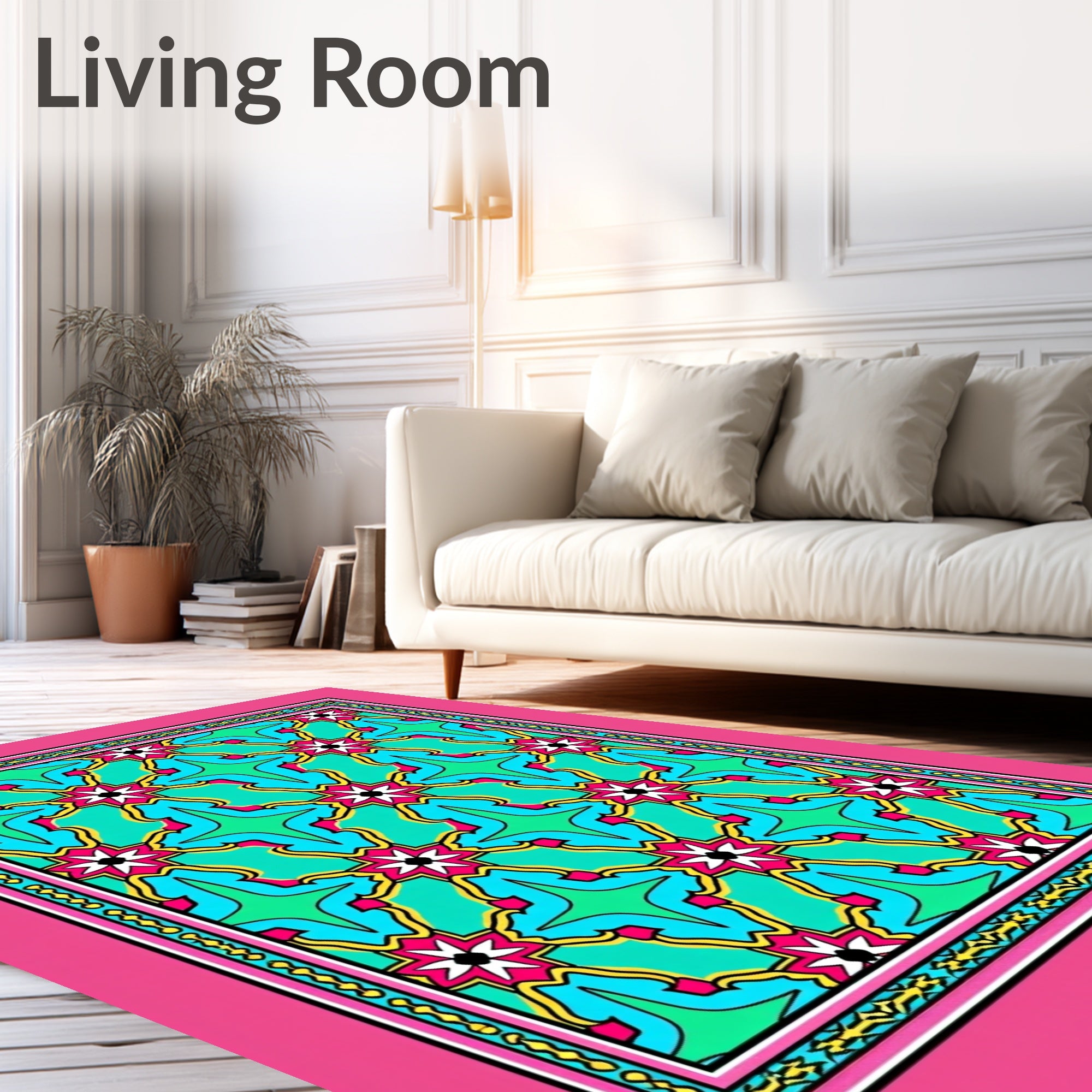 Bright Teal Mid Century Starburst Rug