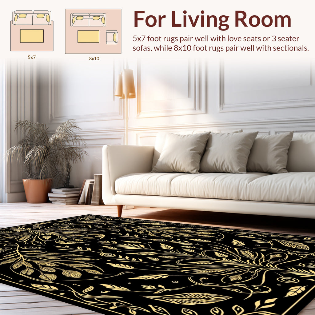 Golden Floral Vine Art Rug