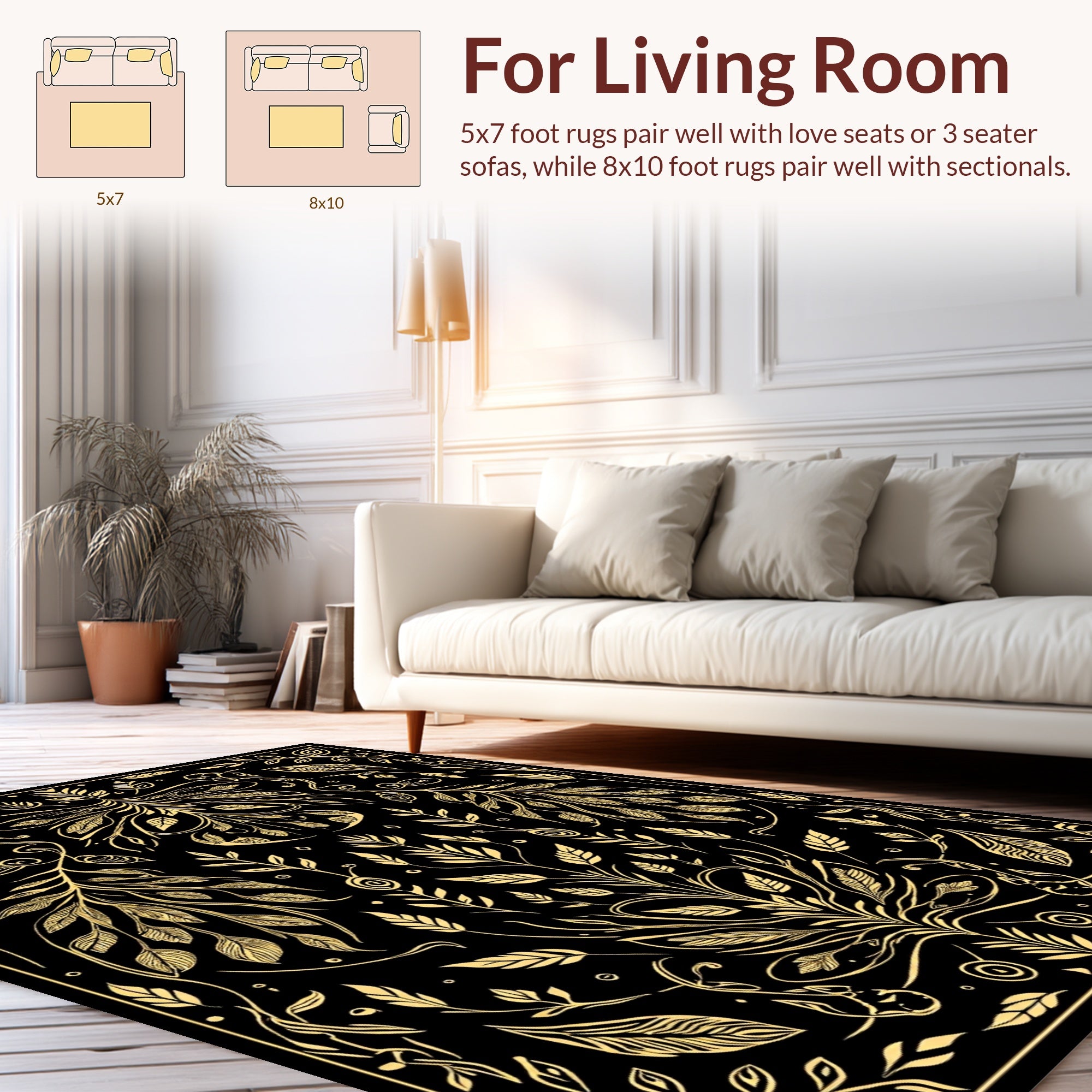 Golden Floral Vine Art Rug