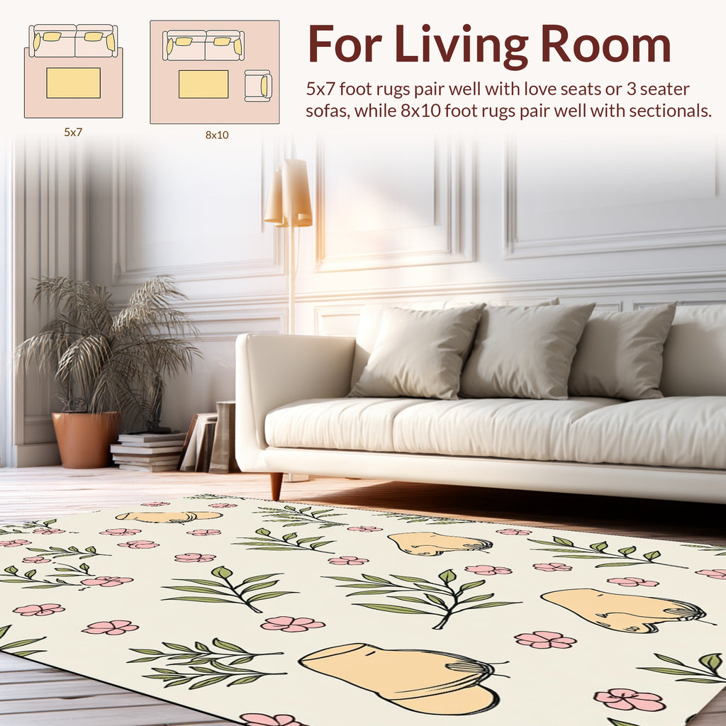 Whimsical Botanical Foot Print Design Rug