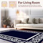 Ornate Floral Scrollwork White Border Rug