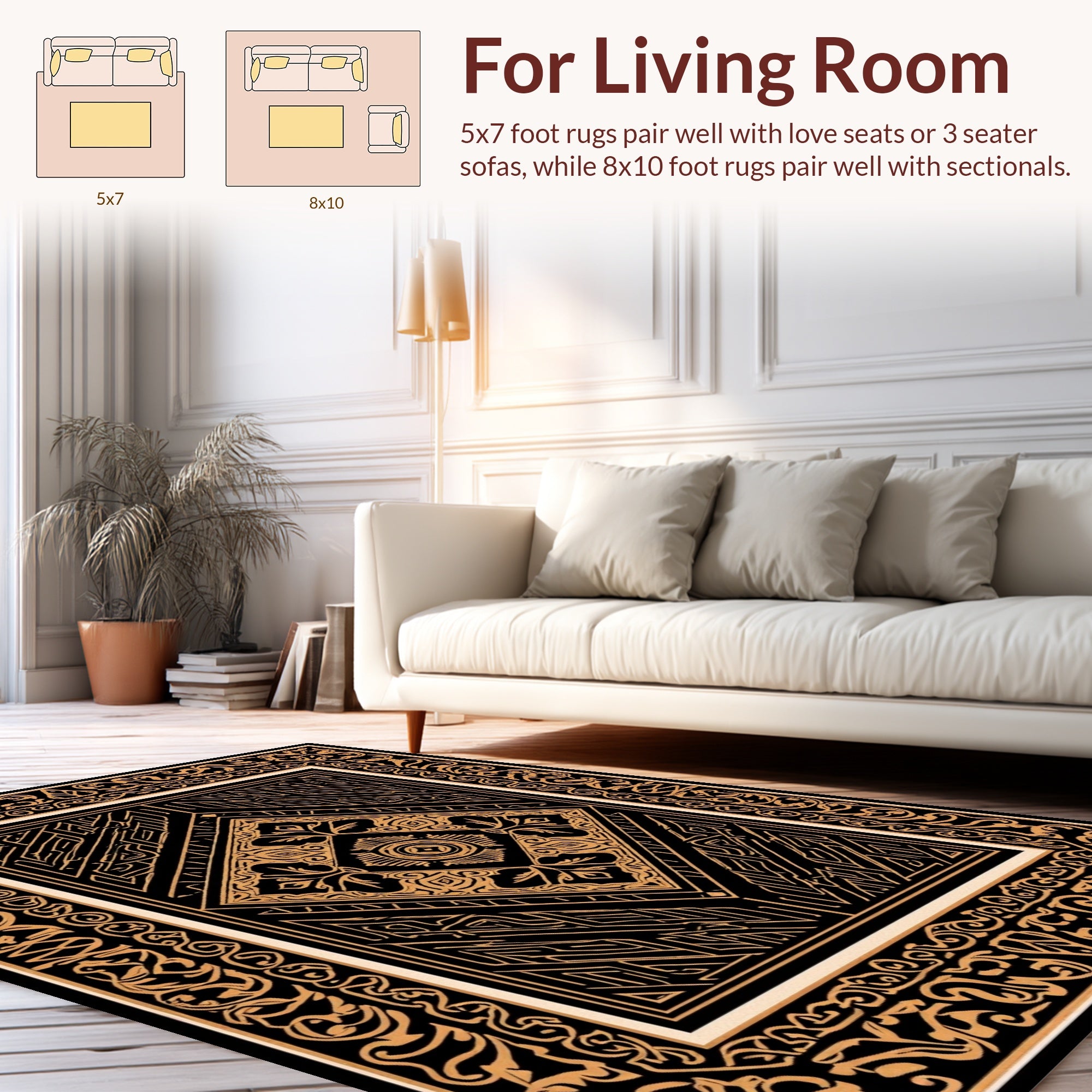 Ornate Black Gold Geometric Diamond Rug