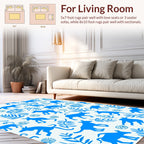 Playful Blue Animal Leaf Motif Rug