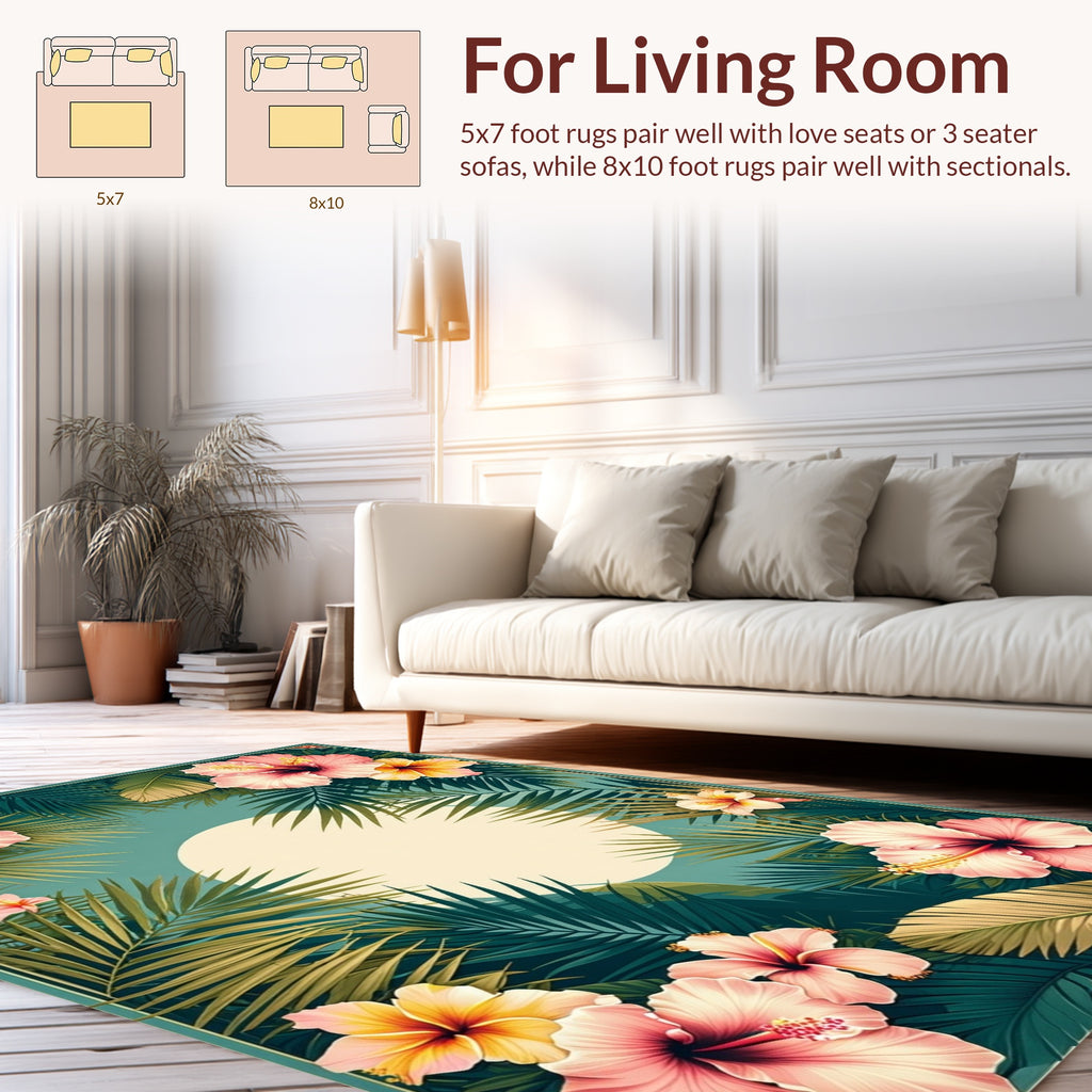 Tropical Flower Palm Leaf Vista Design Rug