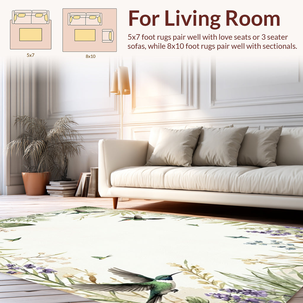 Hummingbirds and 2 Floral Watercolor Art Rug