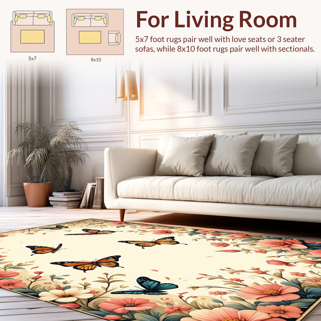 Fluttering Butterflies Floral Garden Rug