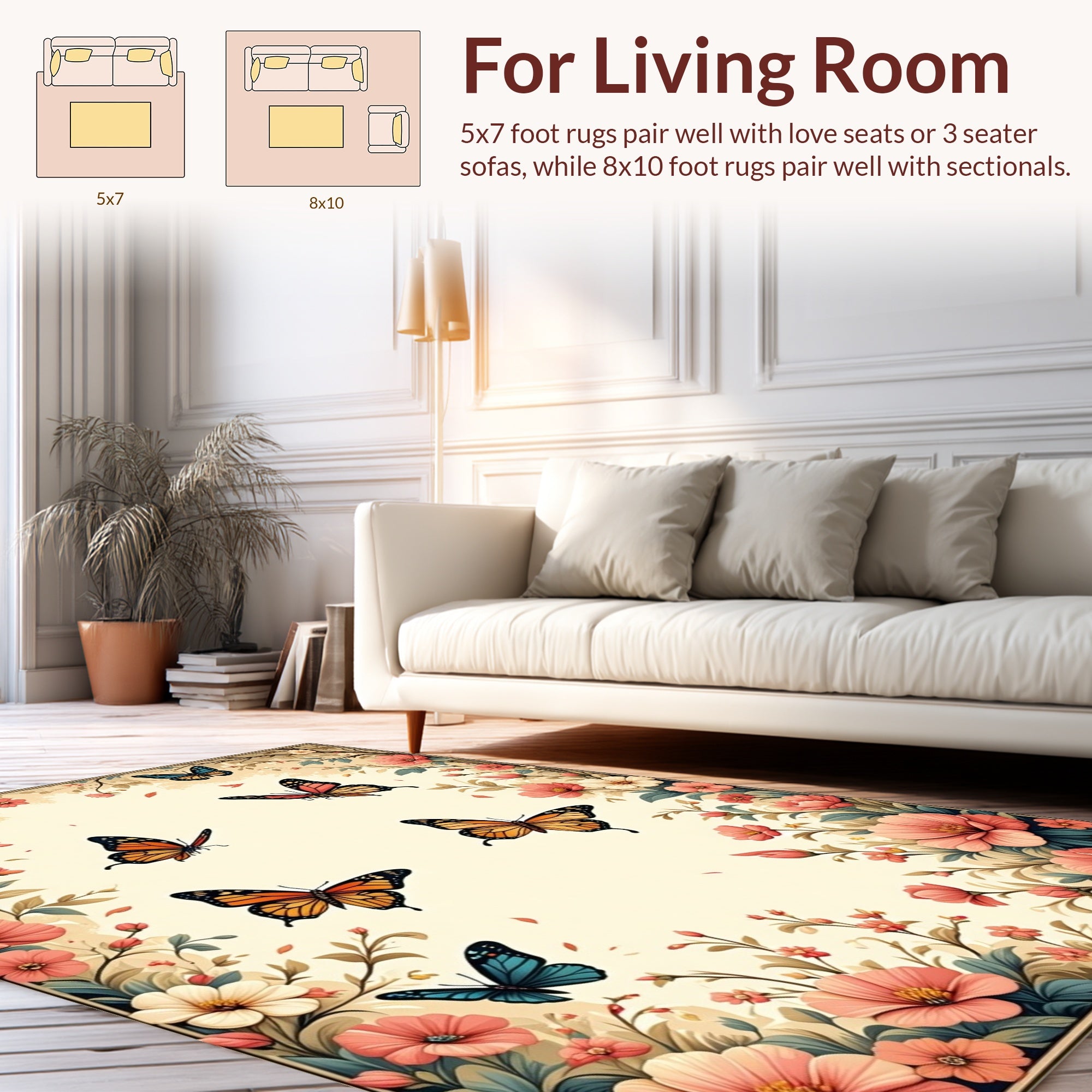 Fluttering Butterflies Floral Garden Rug