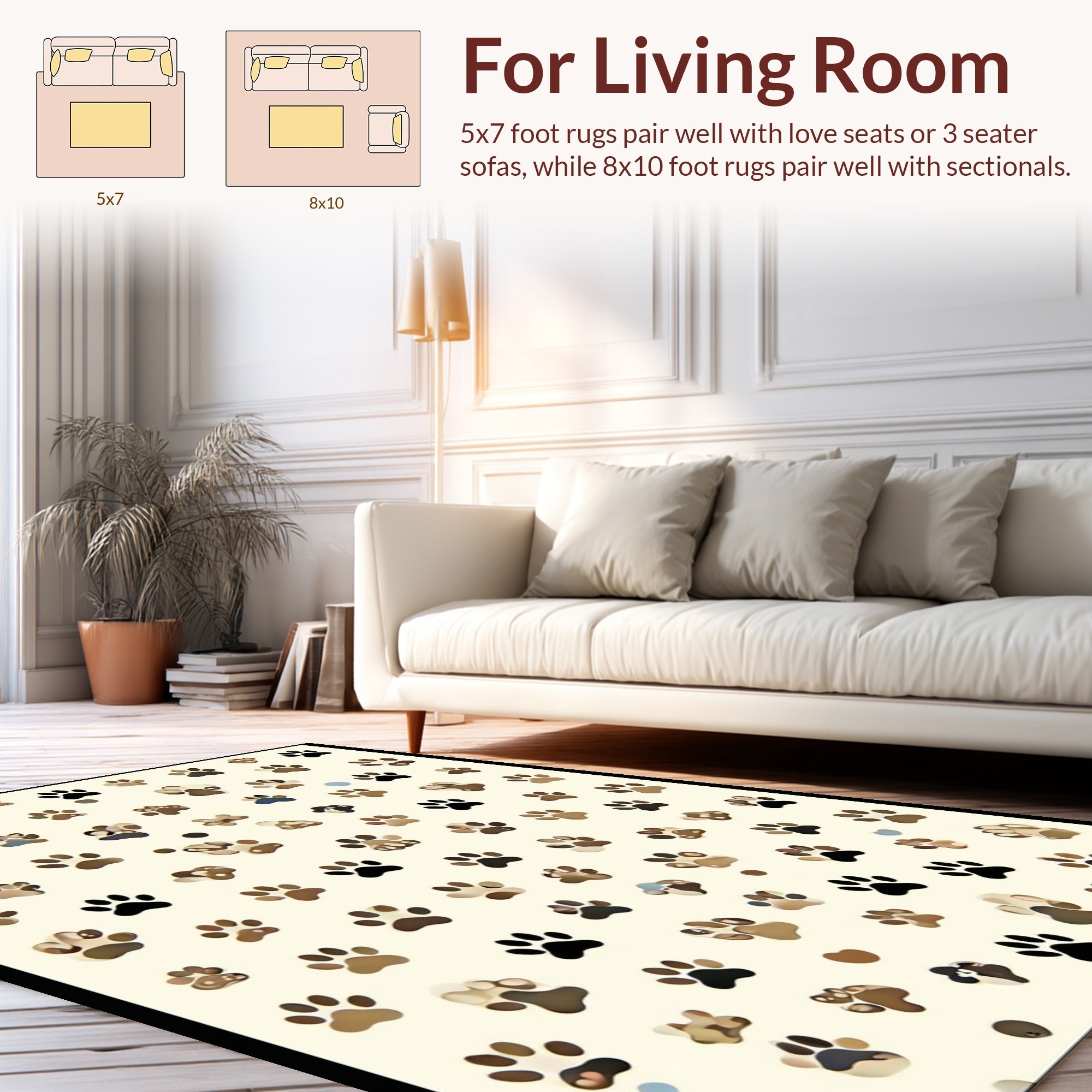 Paw Prints Patterned Neutral Tones Rug