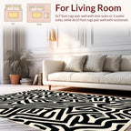 Abstract Black White Maze Pattern Rug