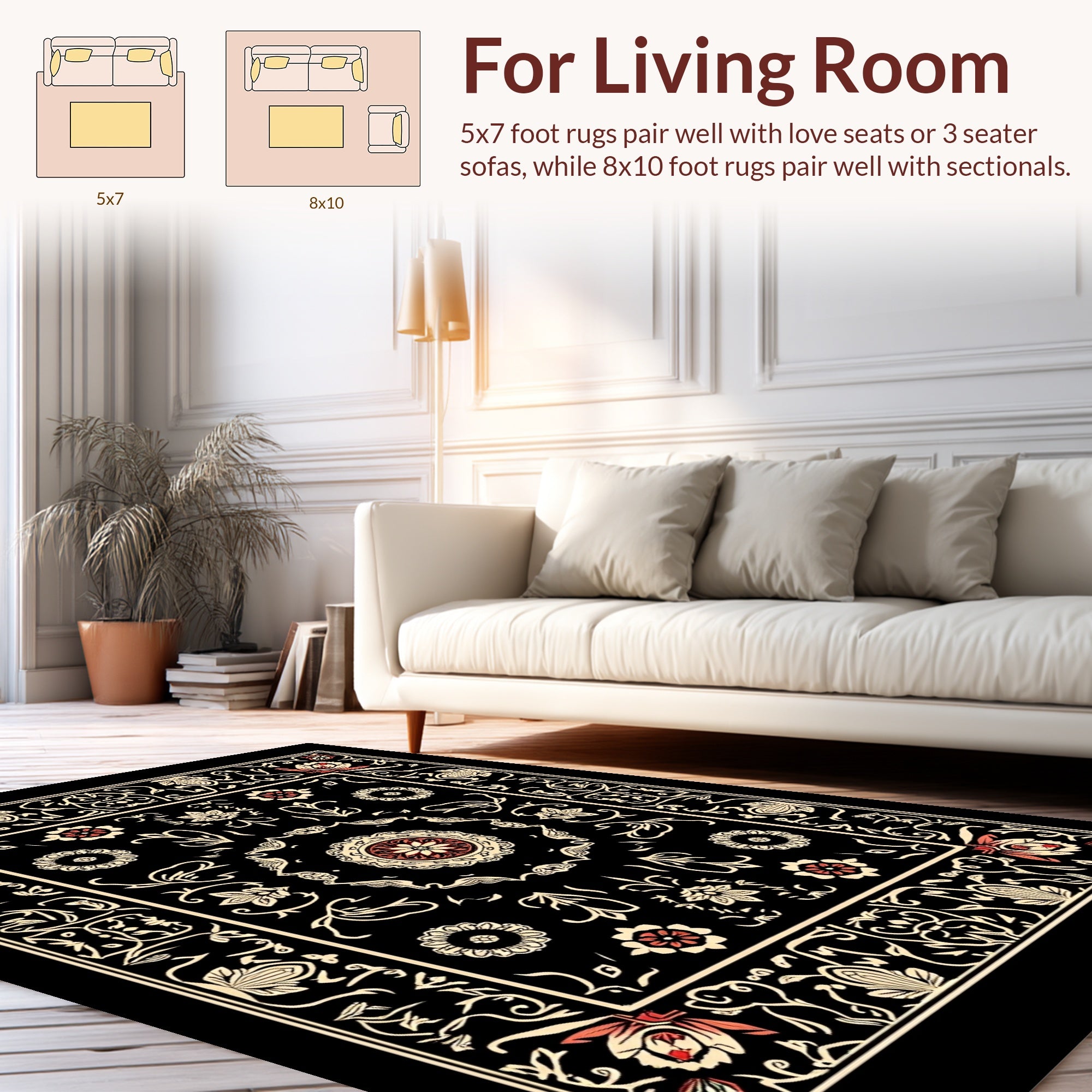 Vintage Floral Medallion Black Rug