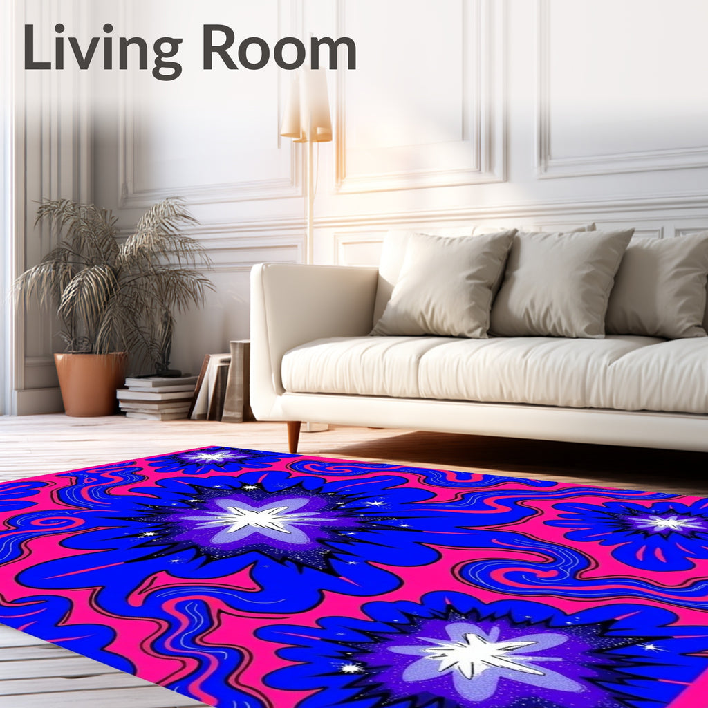 Cosmic Pink Blue Starburst Explosion Rug
