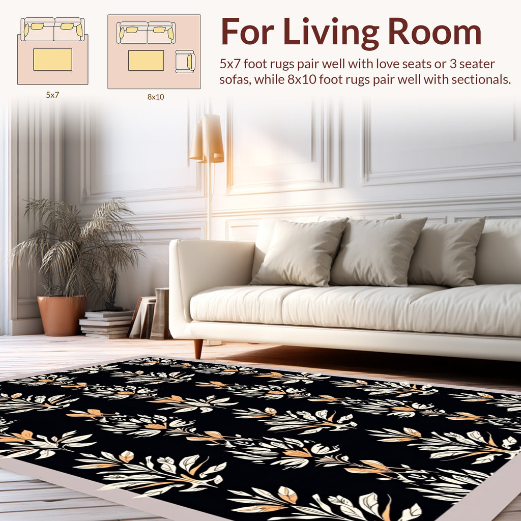 Black Floral Intricate Pattern Rug