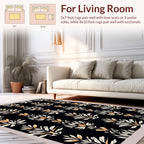 Black Floral Intricate Pattern Rug
