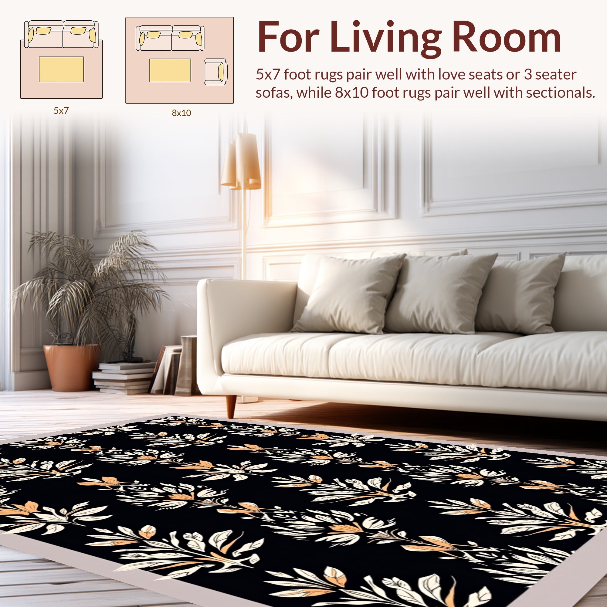 Black Floral Intricate Pattern Rug