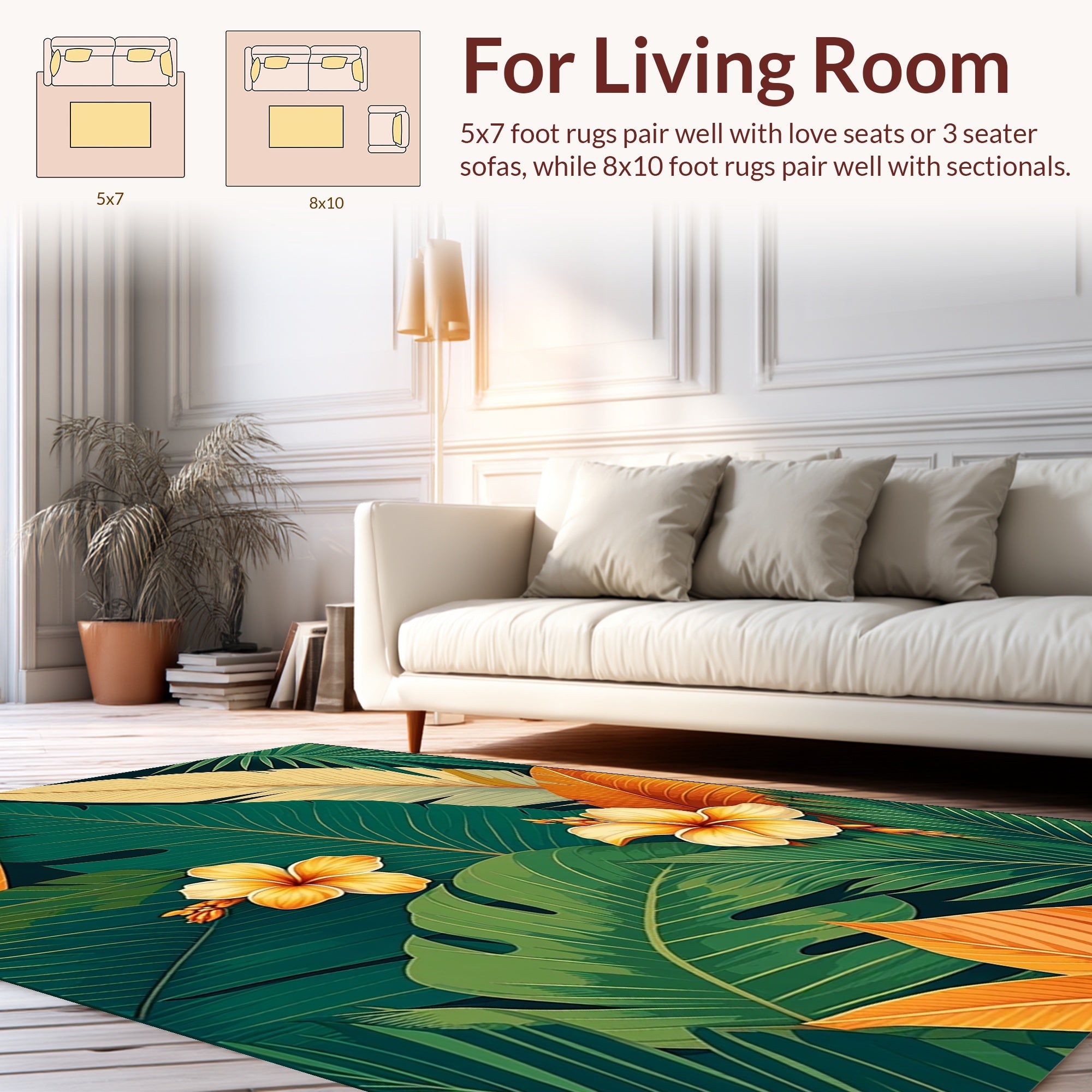 Tropical Floral Leaf Pattern Design Rug