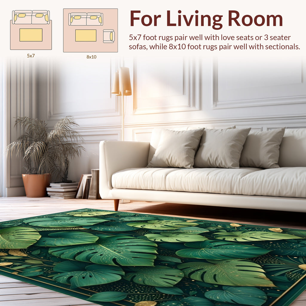 Lush Green Leafy Tropical Design Rug