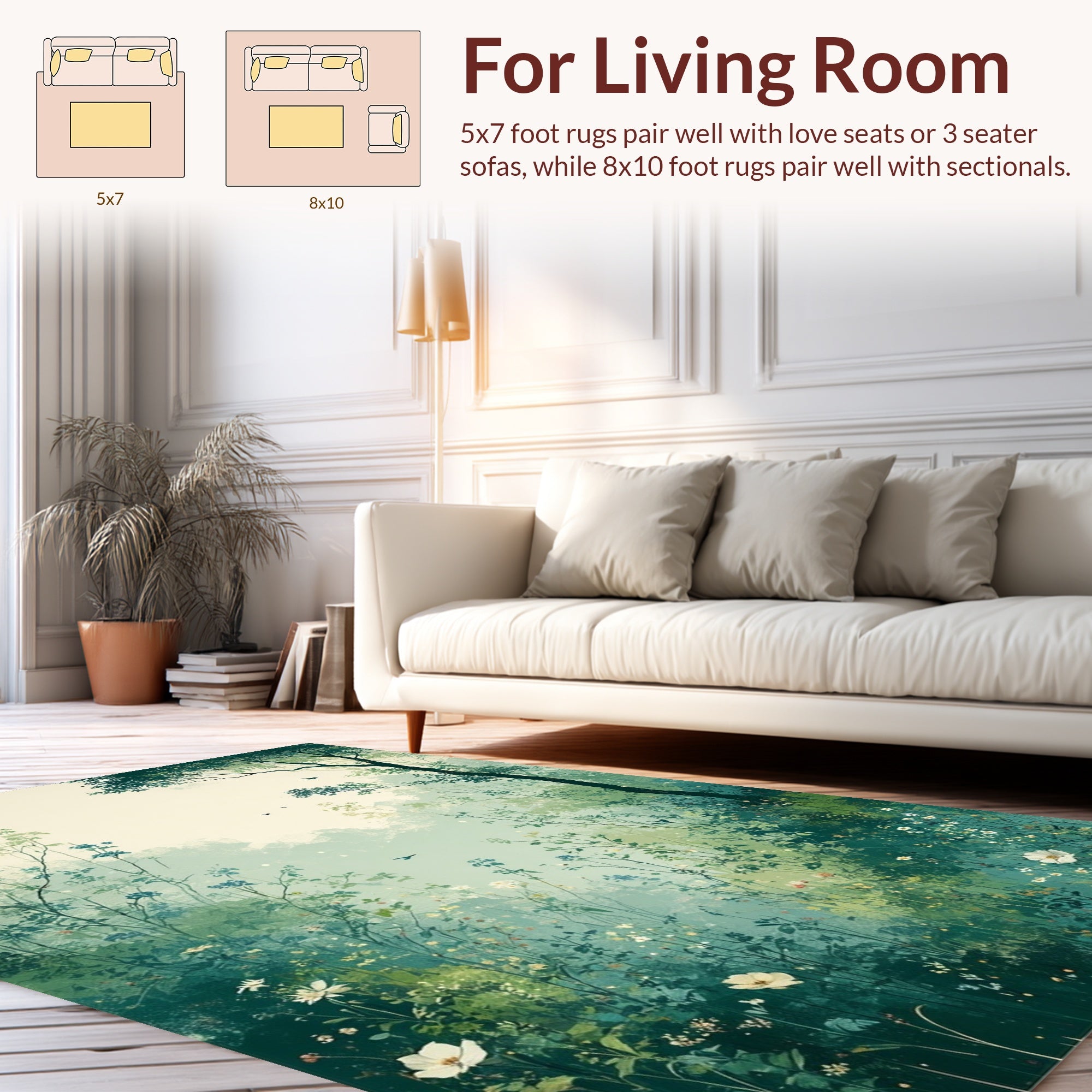 Misty Meadow Floral Bird Scene Rug