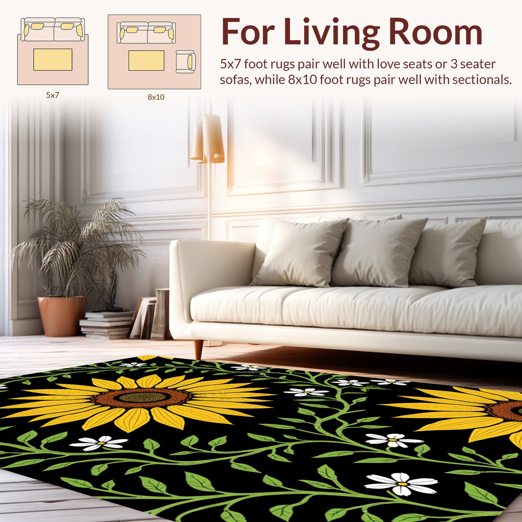 Sunflower Vine Black Pattern Rug