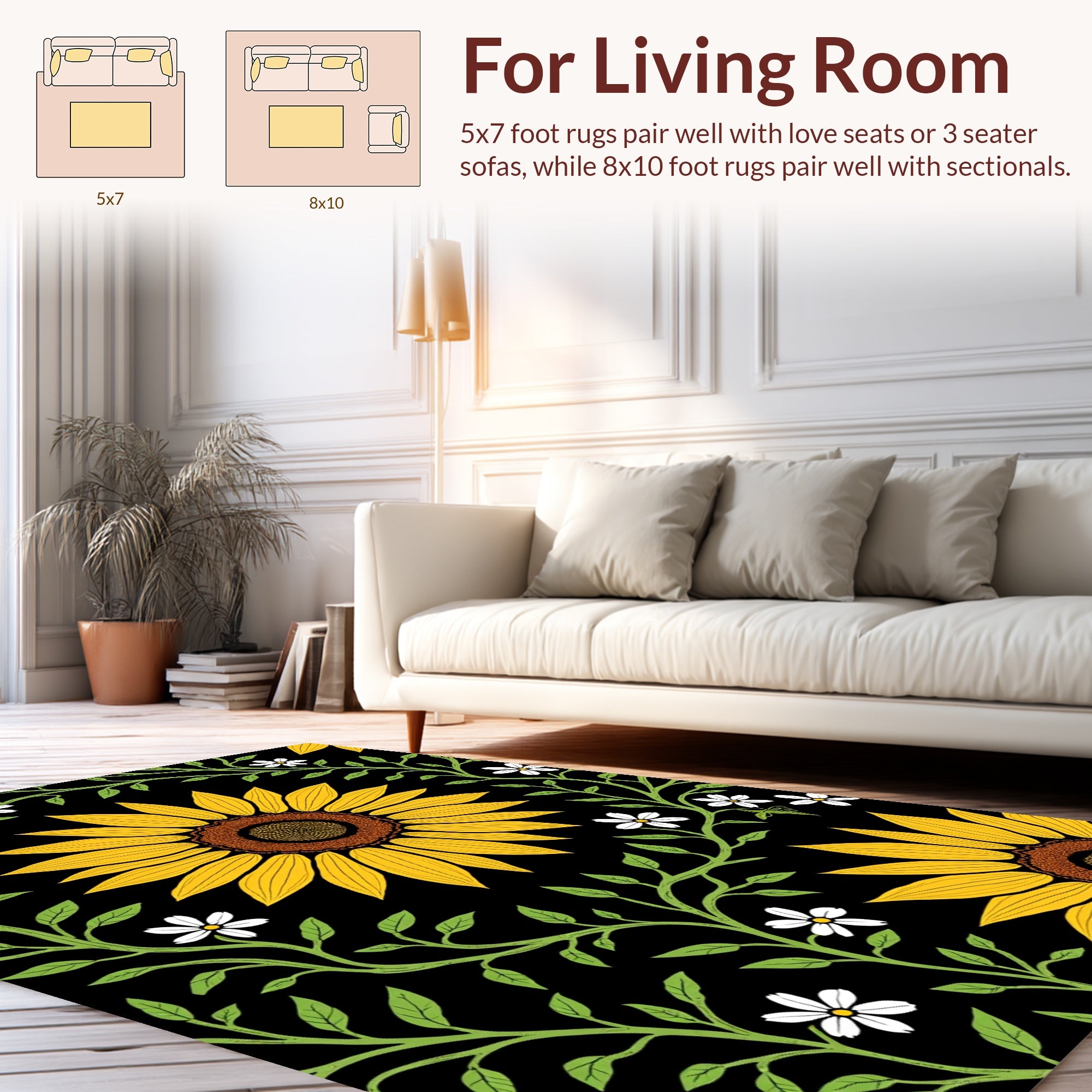 Sunflower Vine Black Pattern Rug