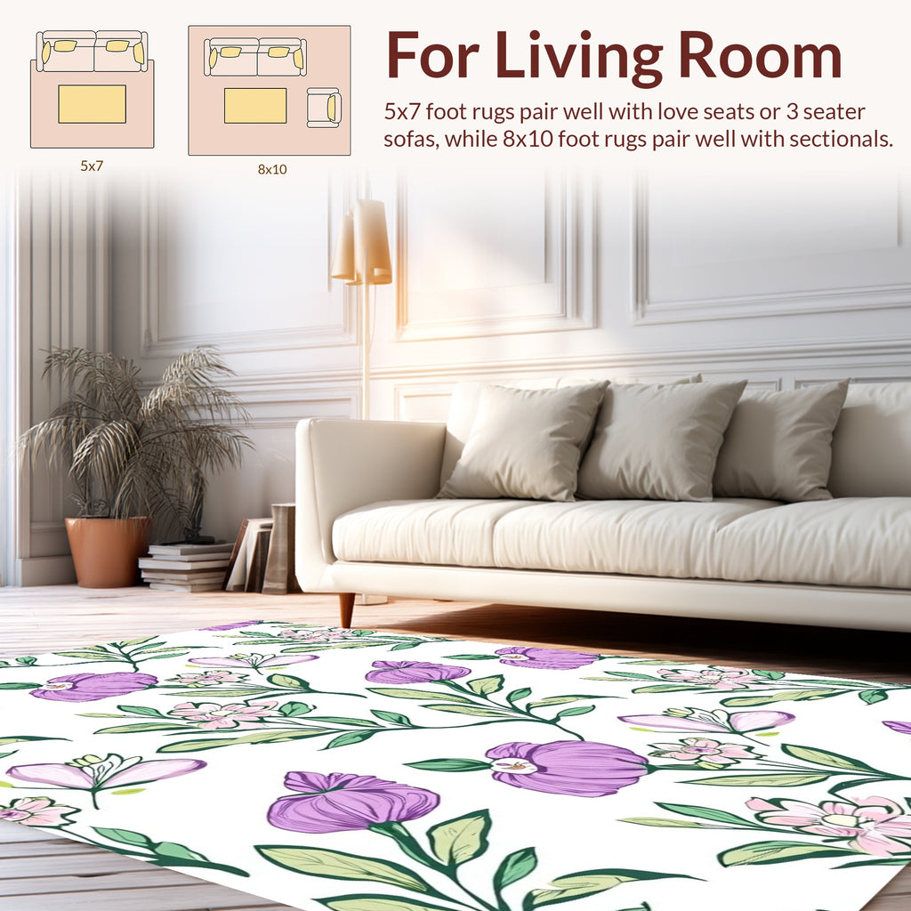 Delicate Purple Floral Botanical Design Rug