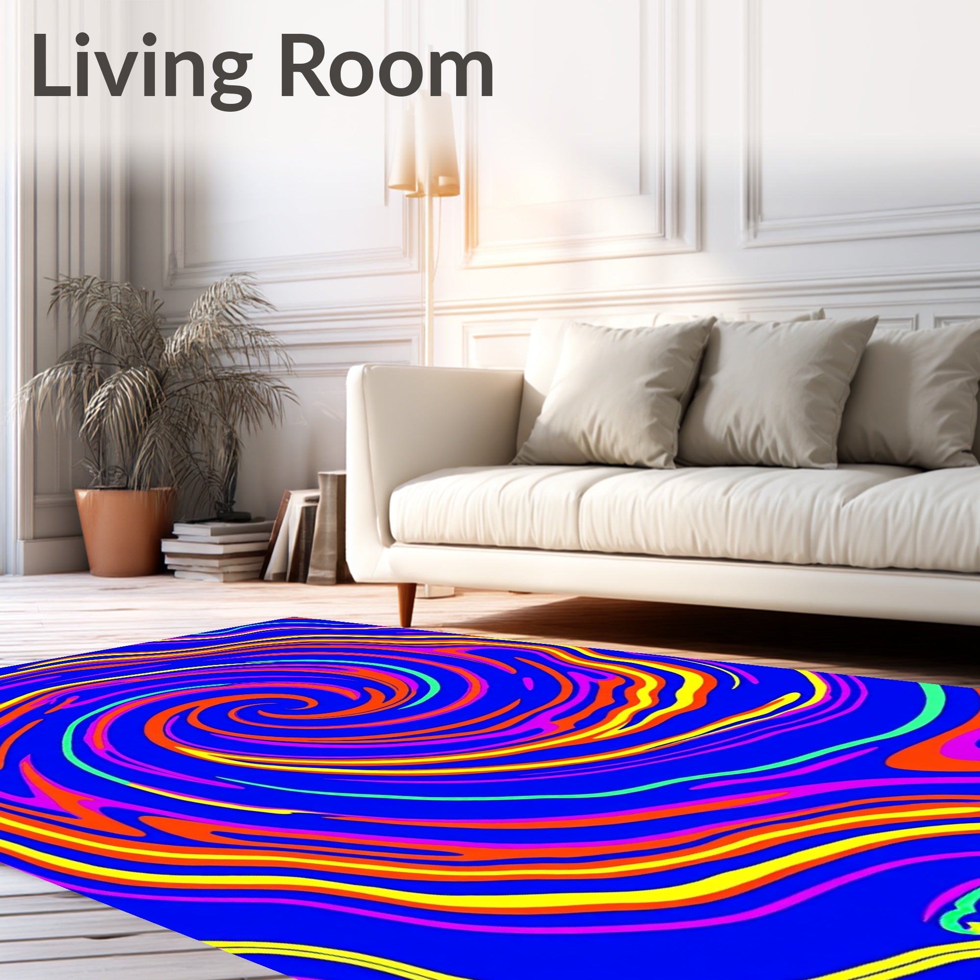 Vibrant Swirl Blue Rainbow Rug