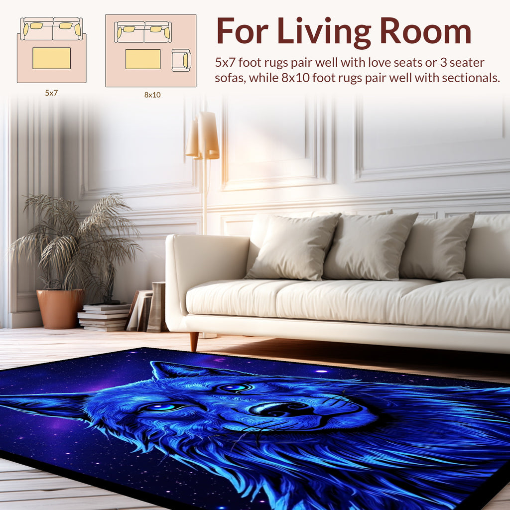 Mystic Blue Wolf Galaxy Art Rug