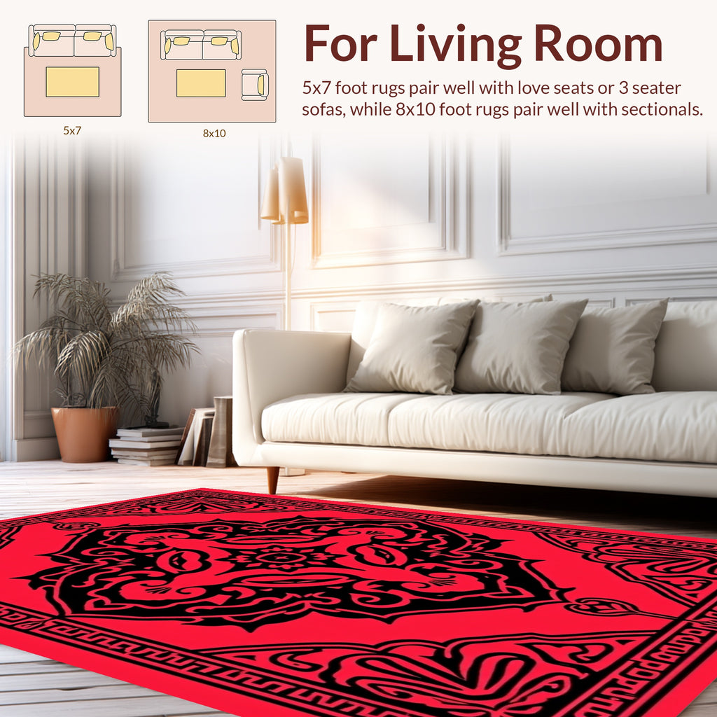 Bold Red Black Mandala Design Rug