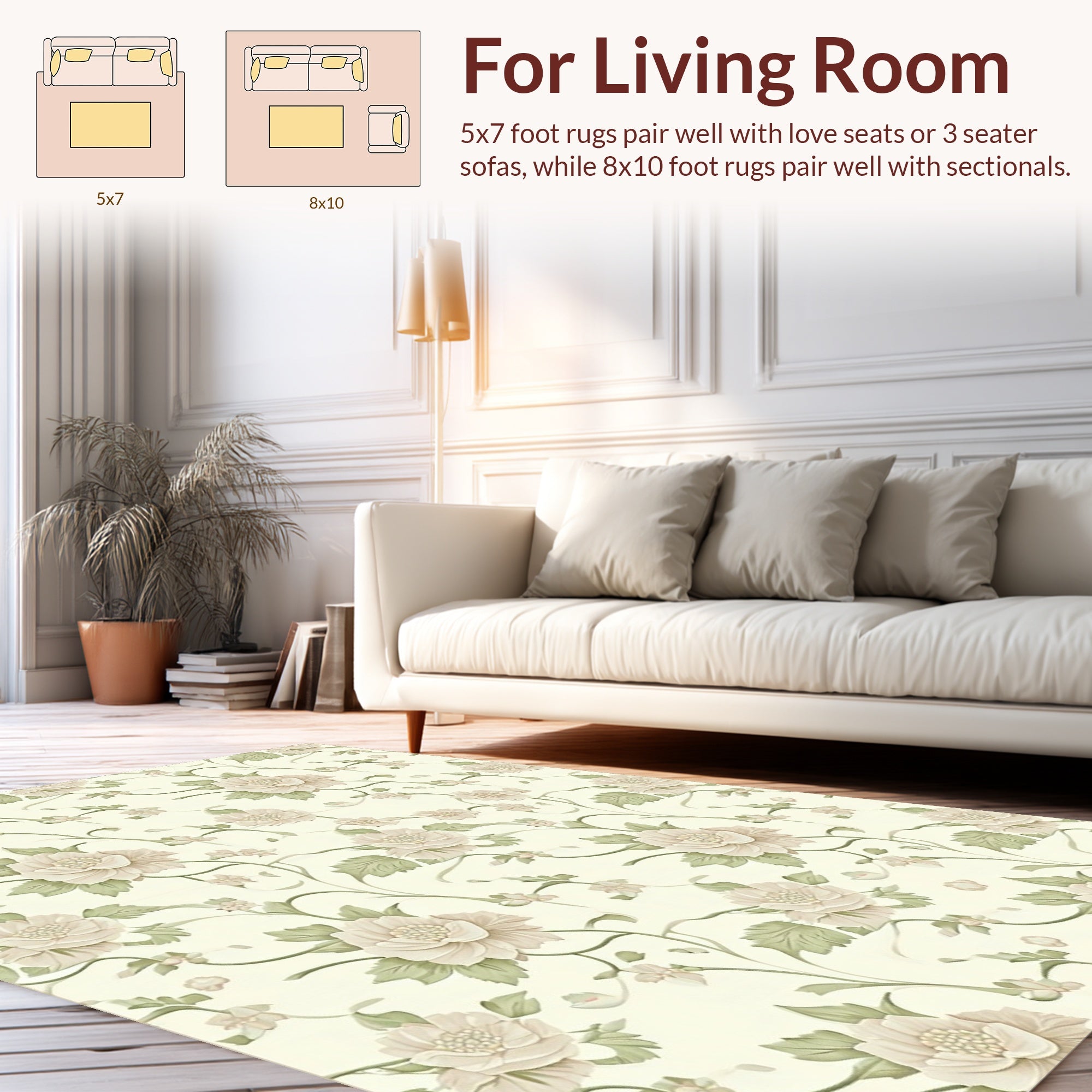 Soft Blush Floral Vine Pattern Rug