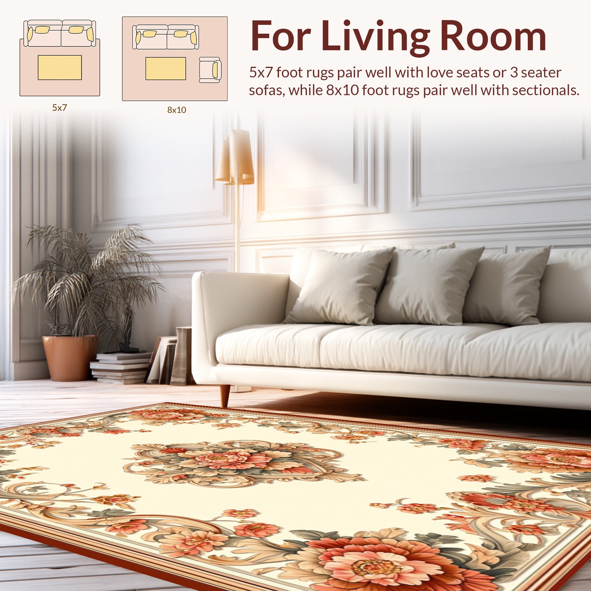 Ornate Coral Floral Scrollwork Rug