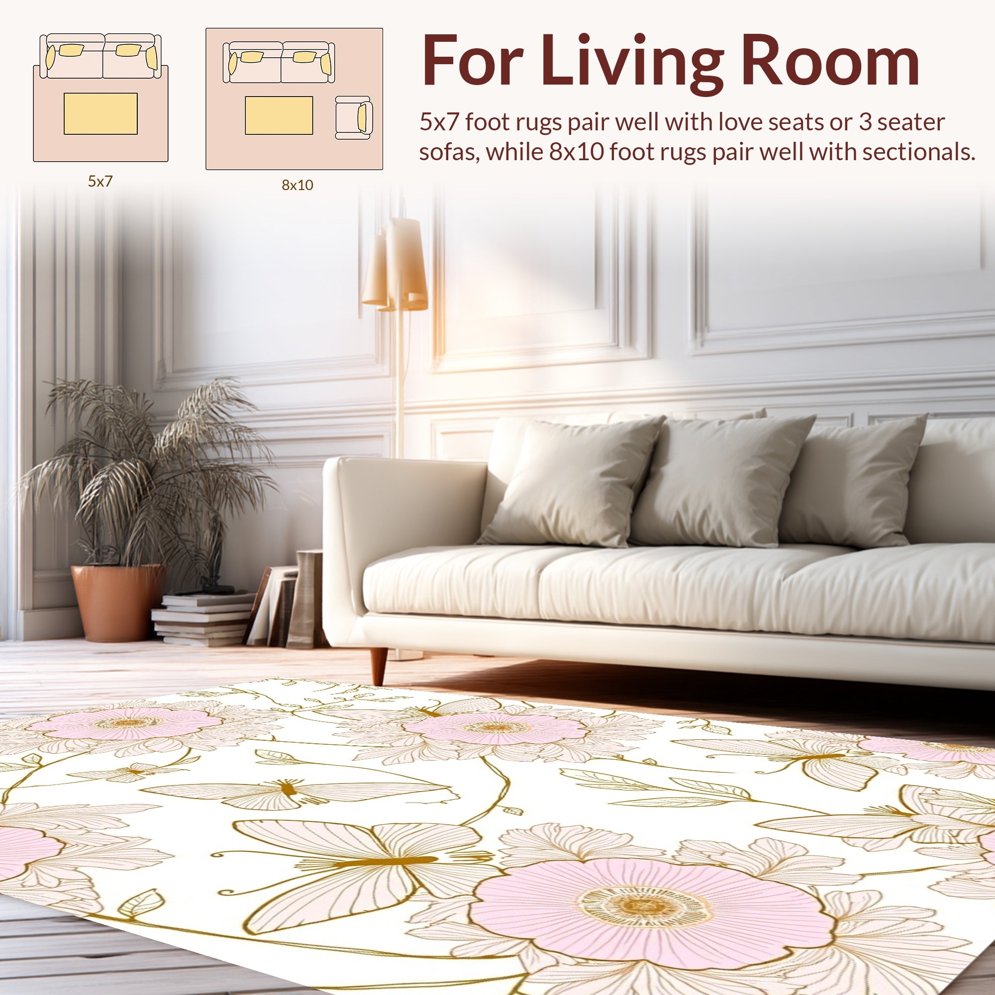 Pink Floral And Butterfly Outline Rug