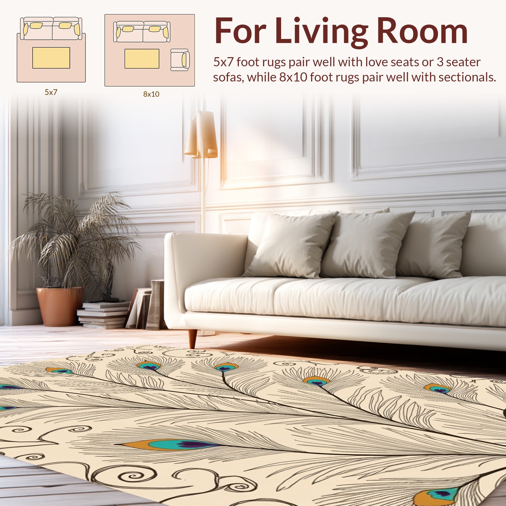 Elegant Feathers With Swirls Design Rug