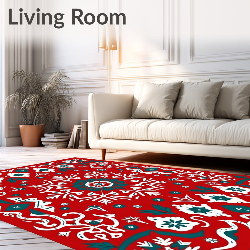 Red Teal Geometric Mandala Medallion Rug