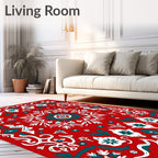 Red Teal Geometric Mandala Medallion Rug