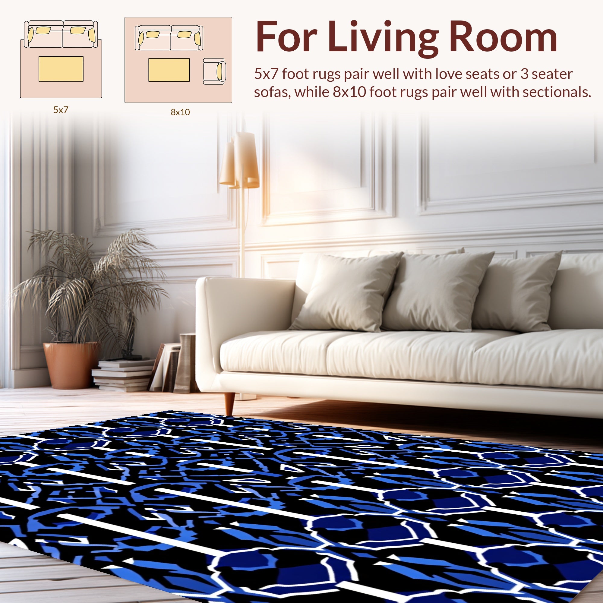 Abstract Royal Blue Geometric Pattern Rug